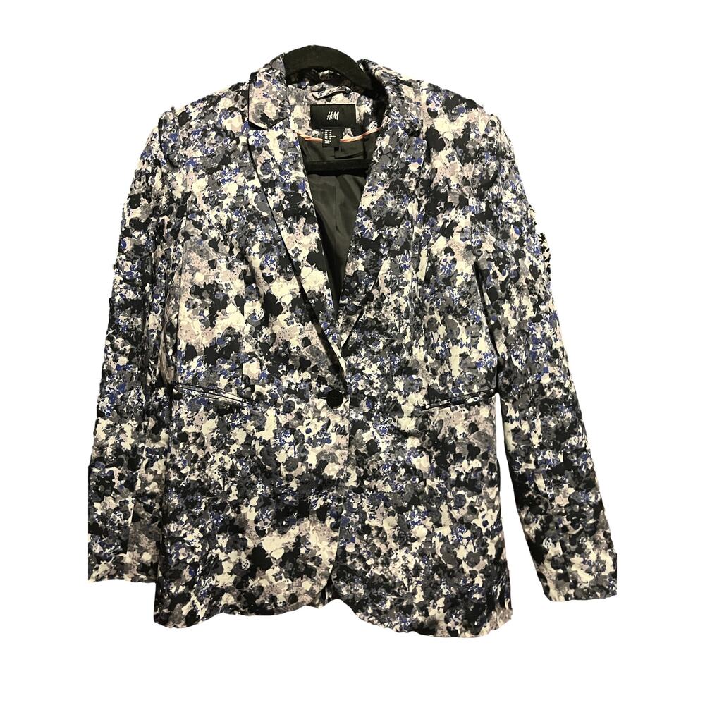 H&M Floral Print Blazer in Black, White & Blue